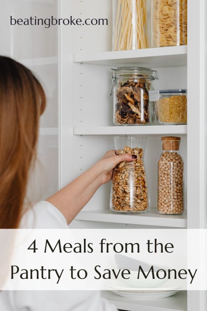 Woman looking at her pantry shelves and grabbing a jar