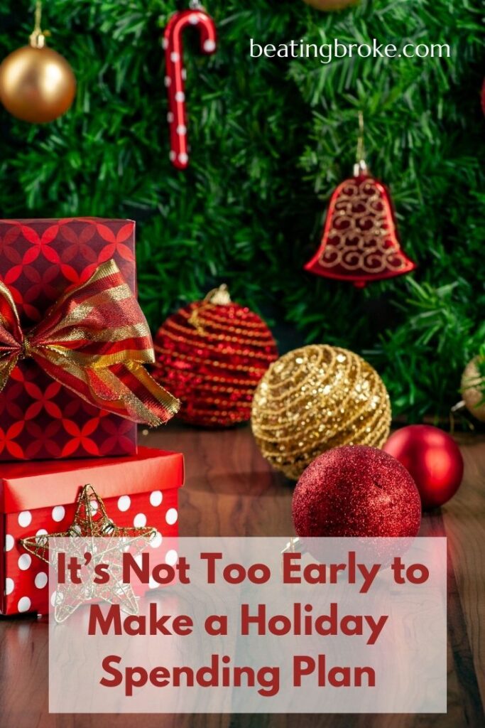 Presents and ornaments in front of a Christmas tree