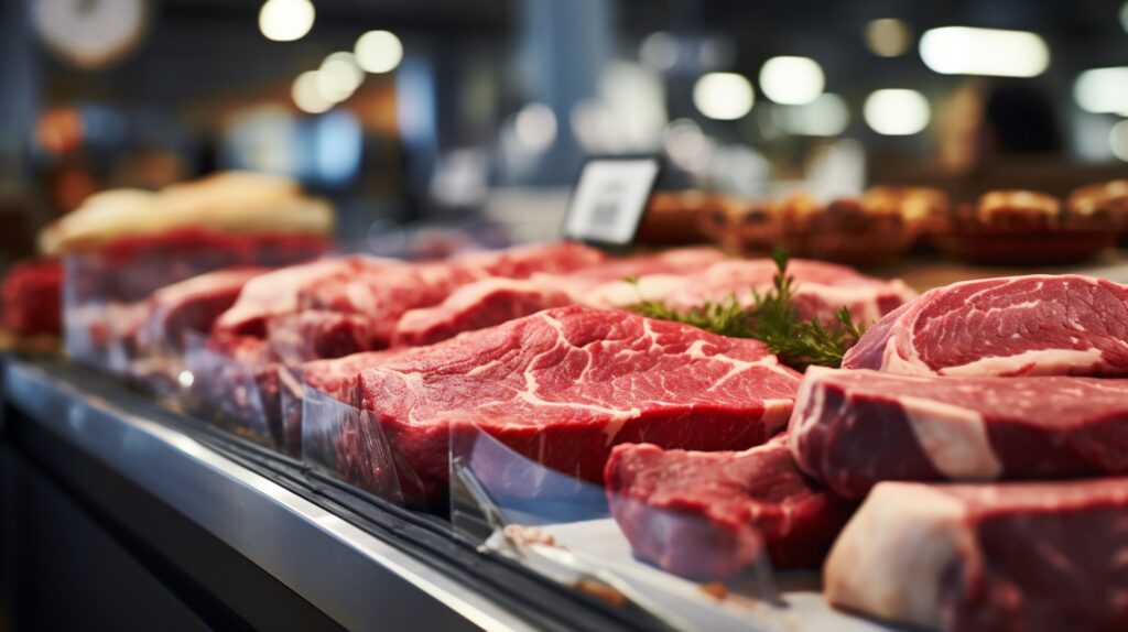 pieces of beef on display